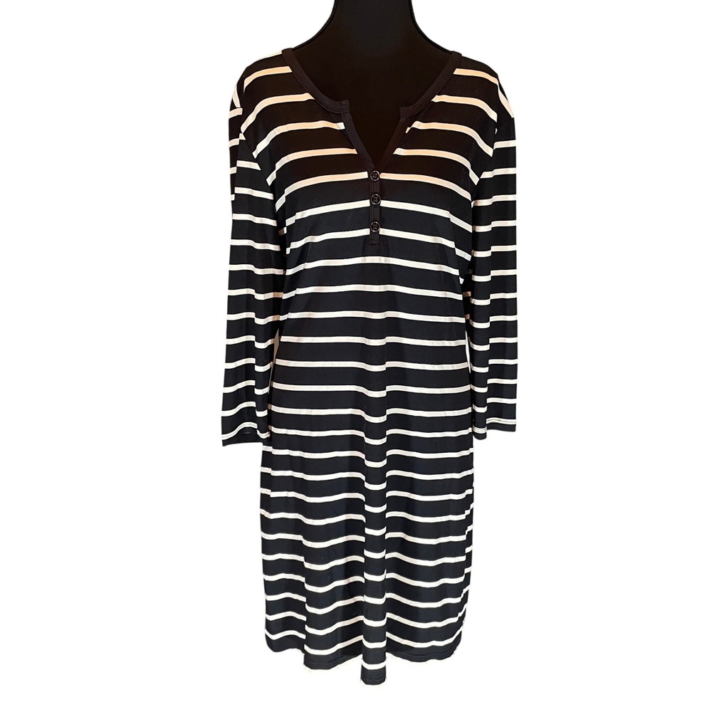 J.McLaughlin Catalina Cloth Striped Henley Dress Black White 3/4 Sleeve Medium